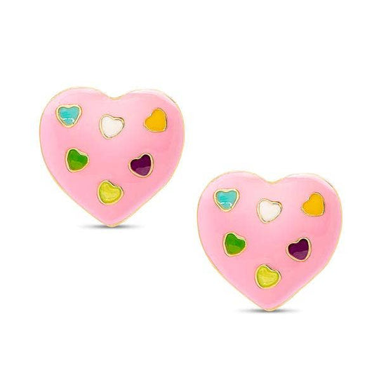 Puffed Heart Stud Earrings: Pink