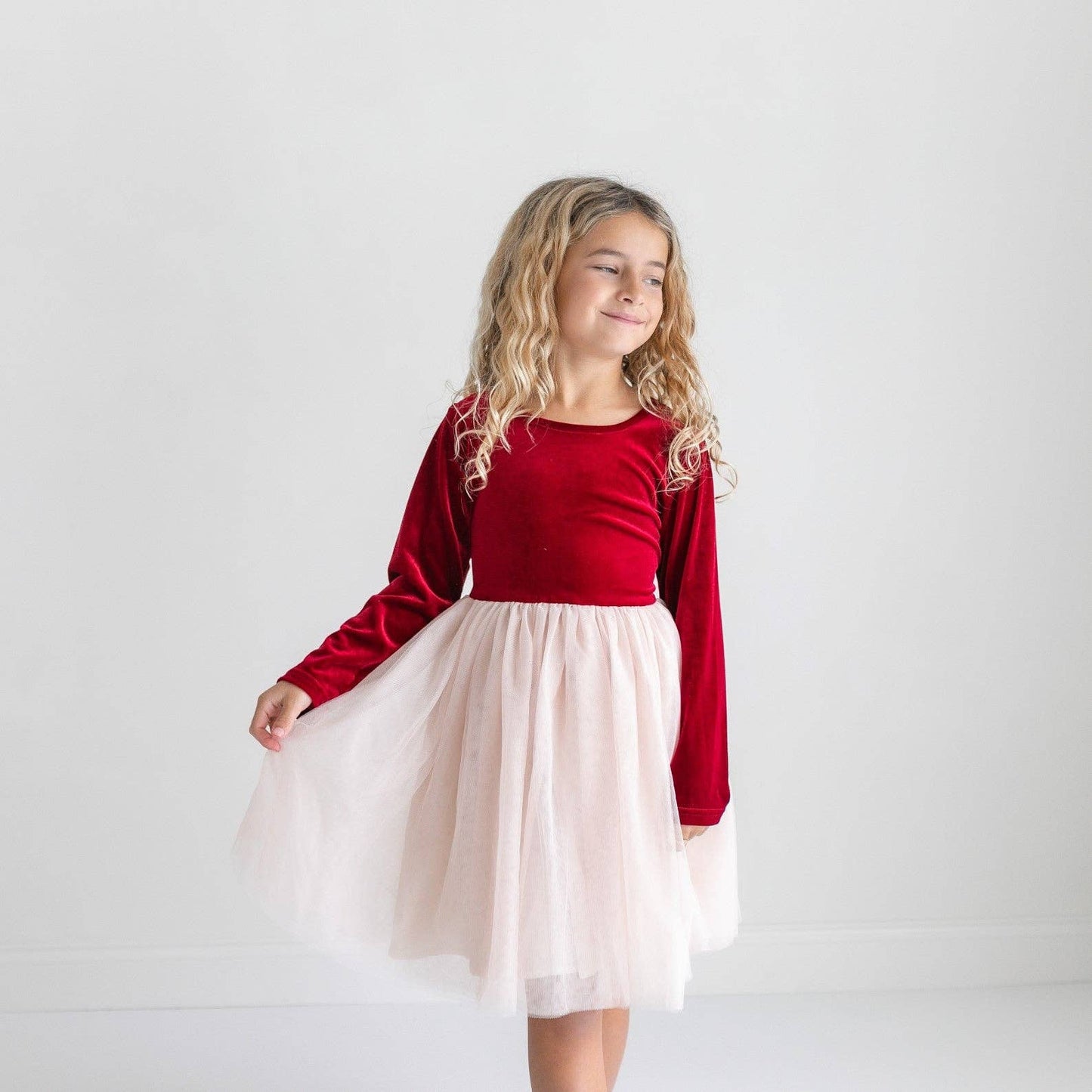 Girls Red Velvet Tulle Fancy Holiday Winter Party Dress