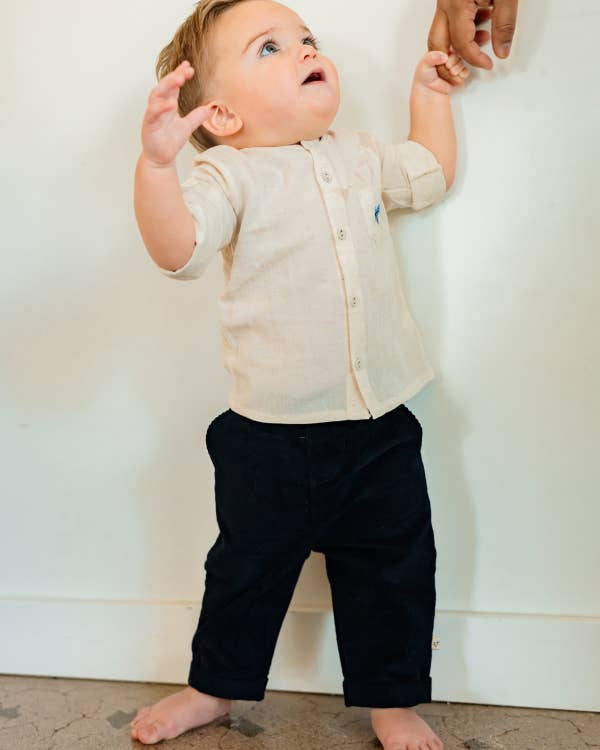 Portofino Baby Shirt & Pants Set (Organic Cotton): Natural / Navy
