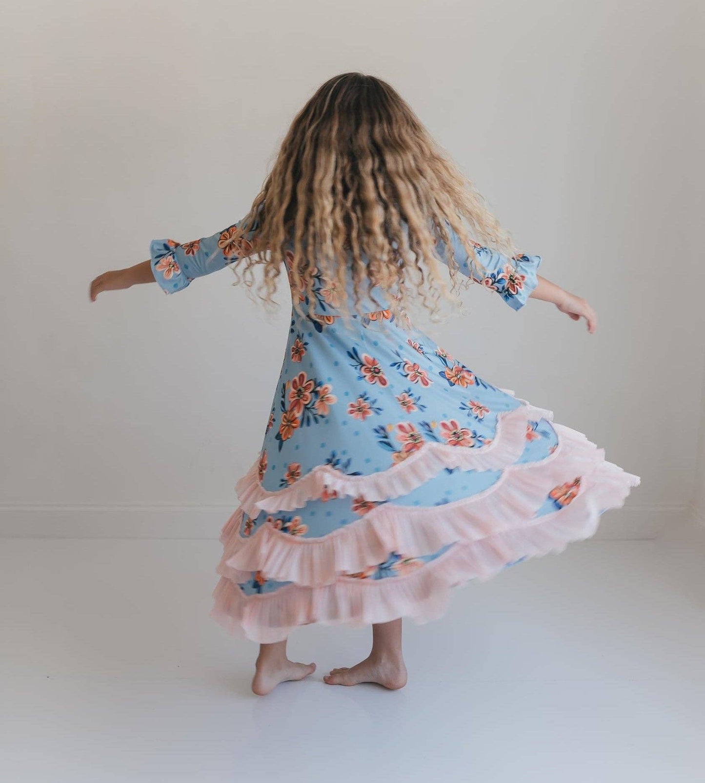 Girls Bella Blue & Blush Winter Garden Twirl Ruffles Dress
