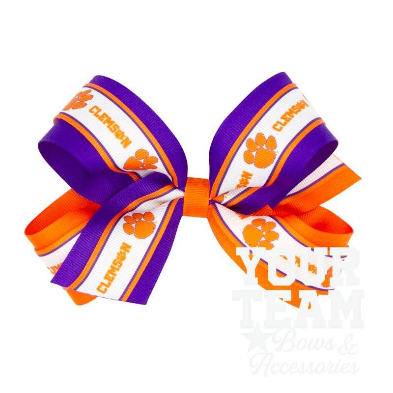 Large Clemson Logo Ribbon Underlay Hair Bow: CLEMSON