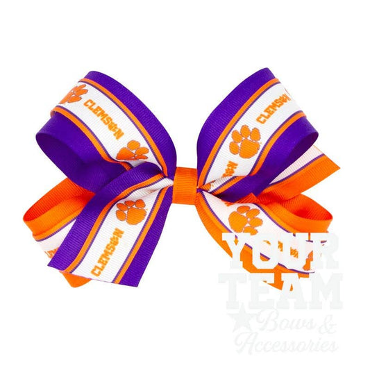 Large Clemson Logo Ribbon Underlay Hair Bow: CLEMSON
