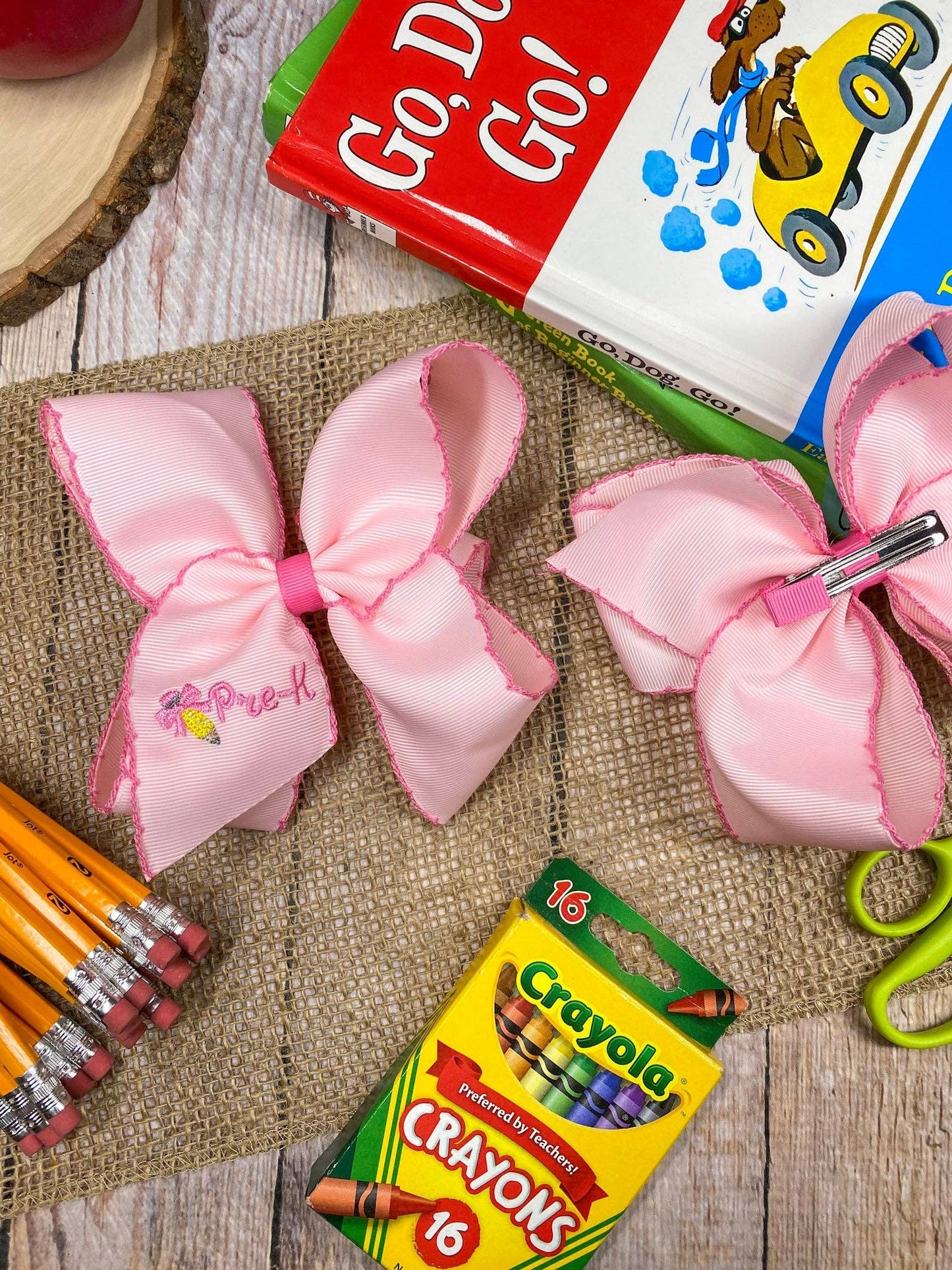 School Grade Embroidered Pencil Moonstitch Bow | Pre-K to 5th Grade: 2nd Grade