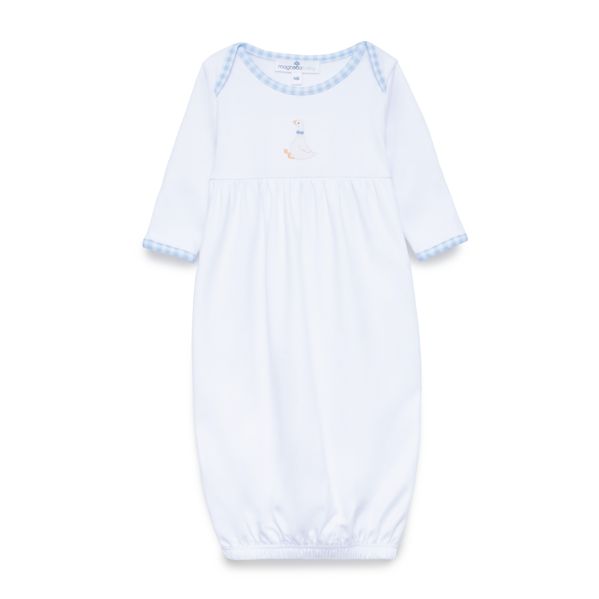 Silly Goose Gathered Gown - Light Blue: Newborn