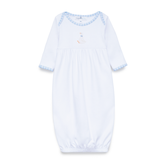 Silly Goose Gathered Gown - Light Blue: Newborn