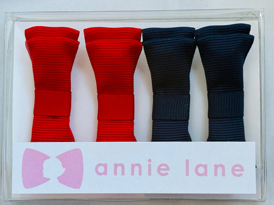Hair Bows - Classic Grosgrain - Navy & Red - Set of Four
