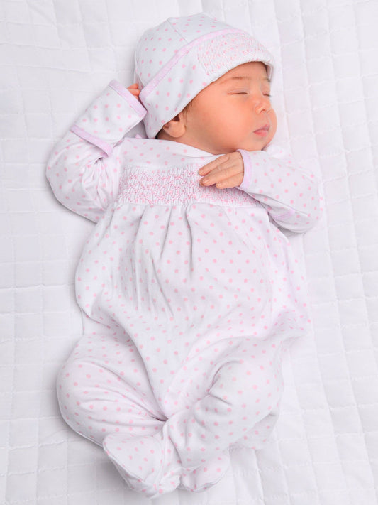 Gingham Dots Smocked Footie - Pink: Pink