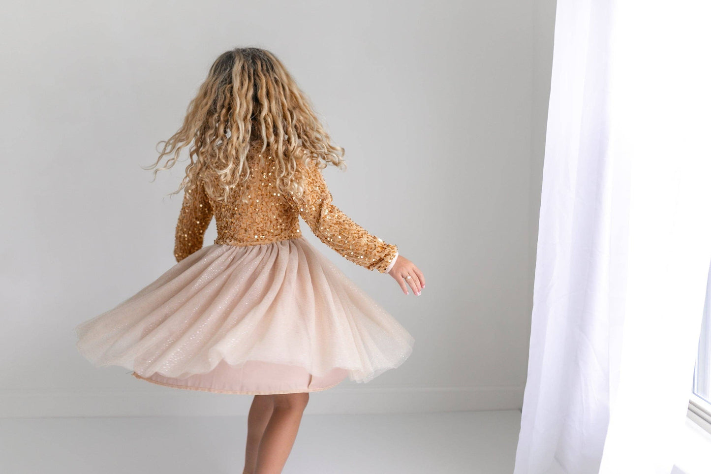 Kids Sequin Champagne Holiday Fancy Sparkle Tulle Dress