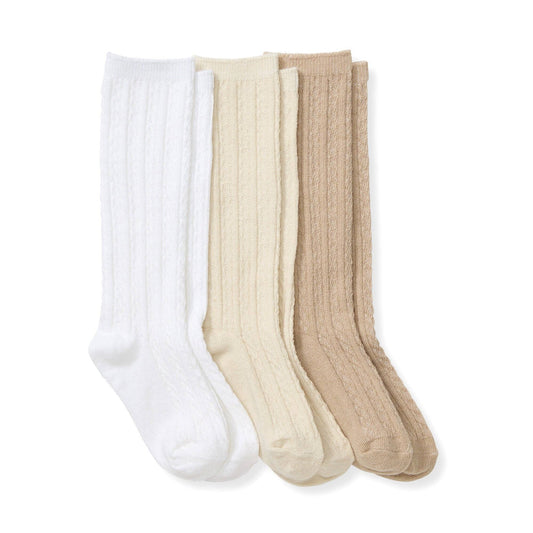 Organic Cotton Cable Knit Knee High Socks 3 Pack: Oat
