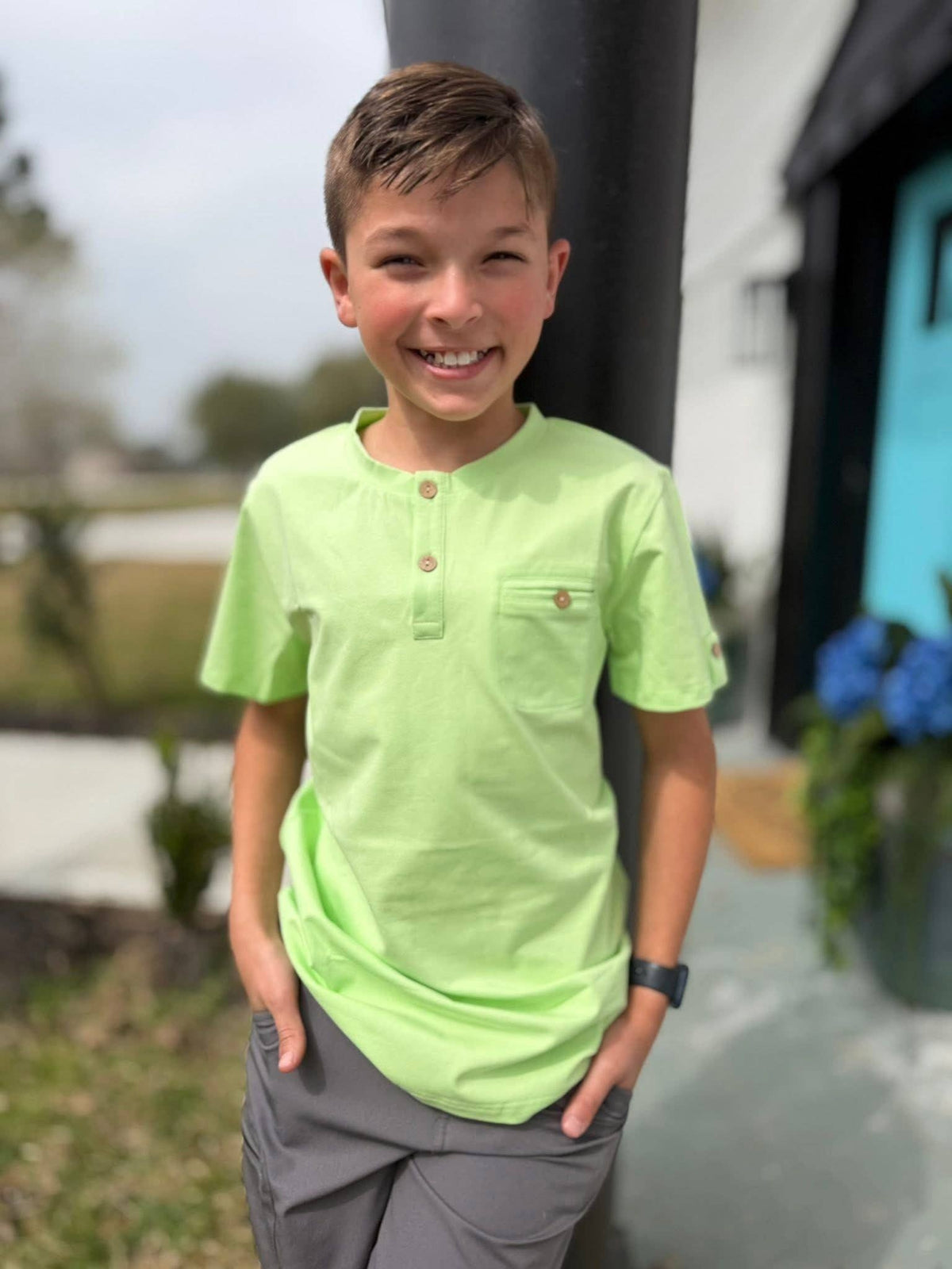 Boys Pastel Lime Short Sleeve Shirt