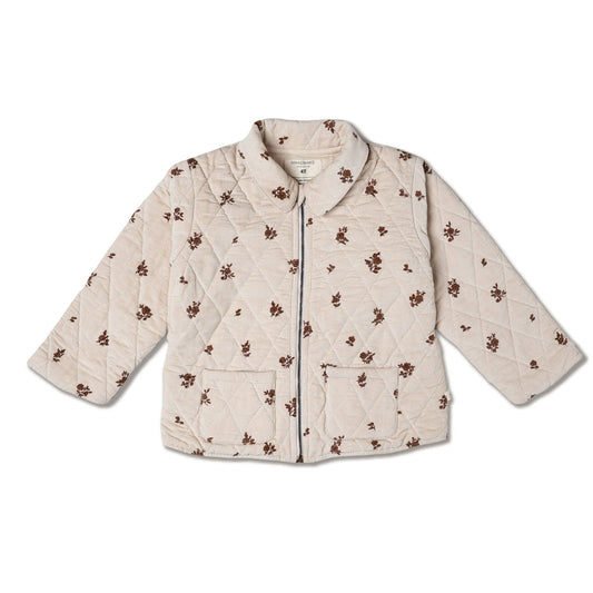 Organic Quilted Corduroy Zipper Jacket - Brown Floral