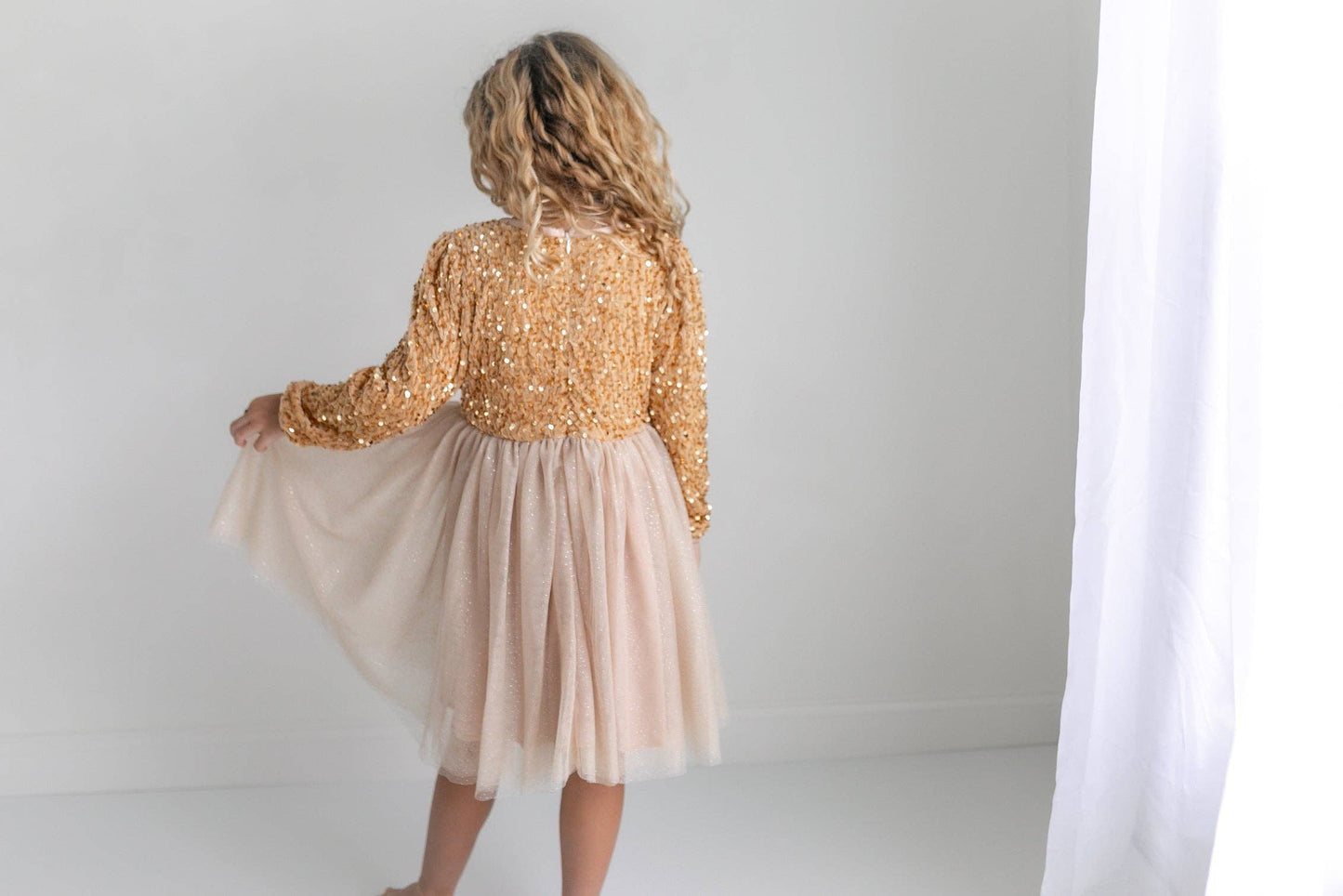 Kids Sequin Champagne Holiday Fancy Sparkle Tulle Dress