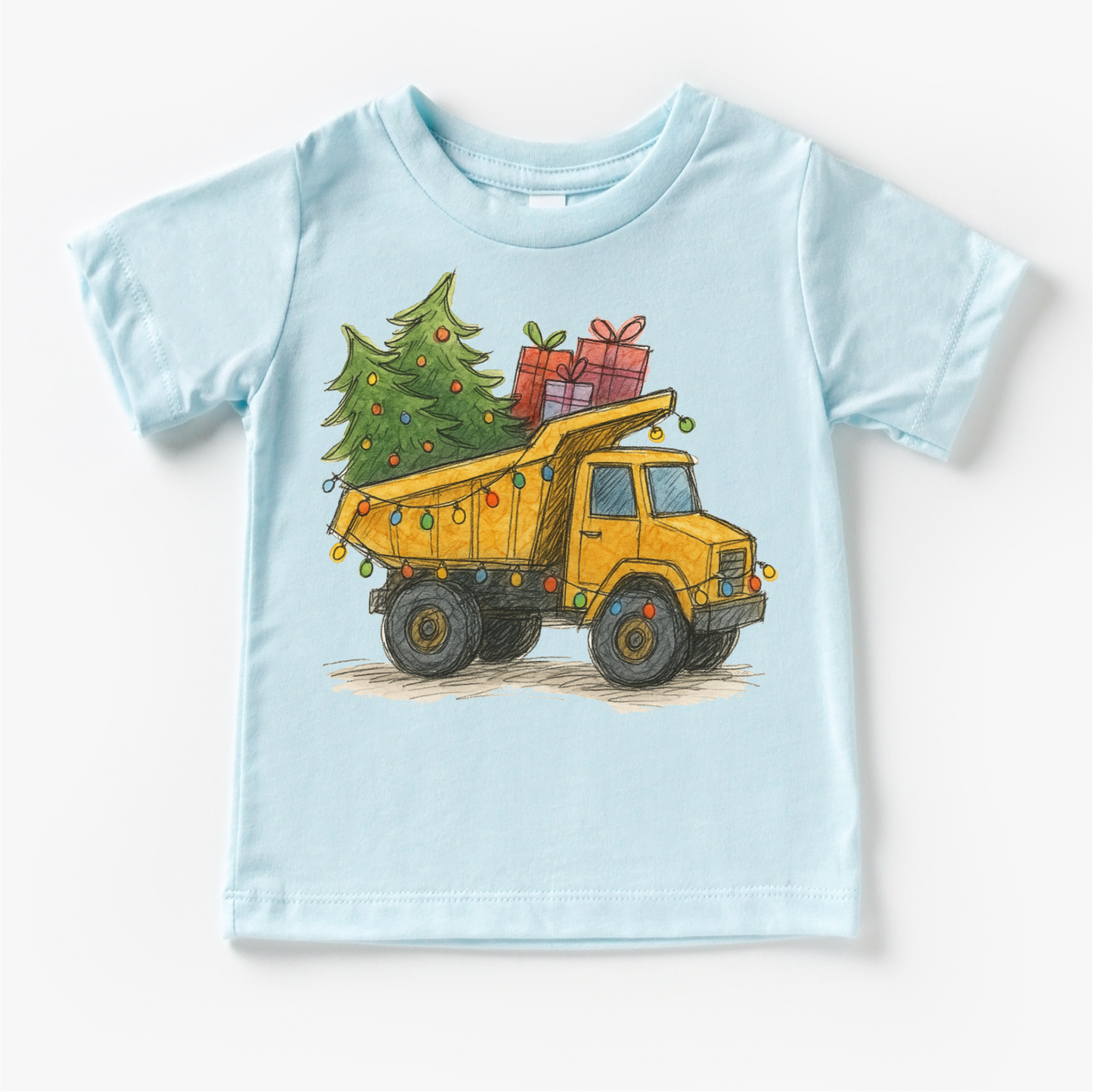 Dump Truck Construction Christmas T-Shirt - Kids Christmas Tee: White Long Sleeve Tee