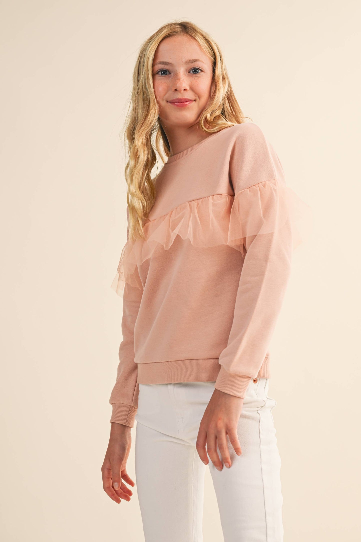 Girl's Mesh Ruffle Sweatshirt