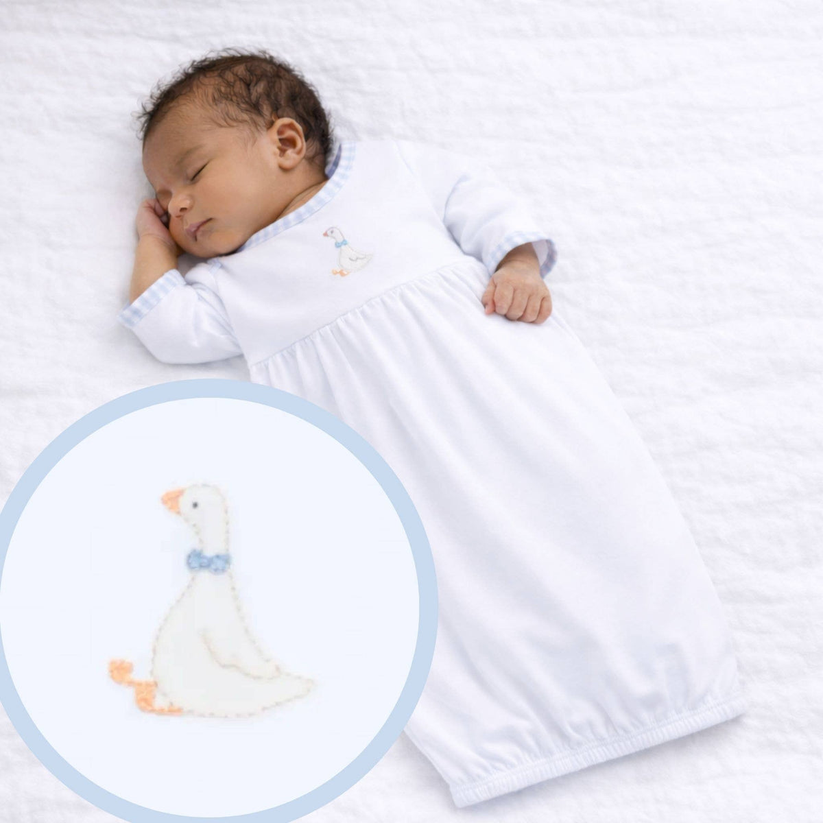 Silly Goose Gathered Gown - Light Blue: Newborn