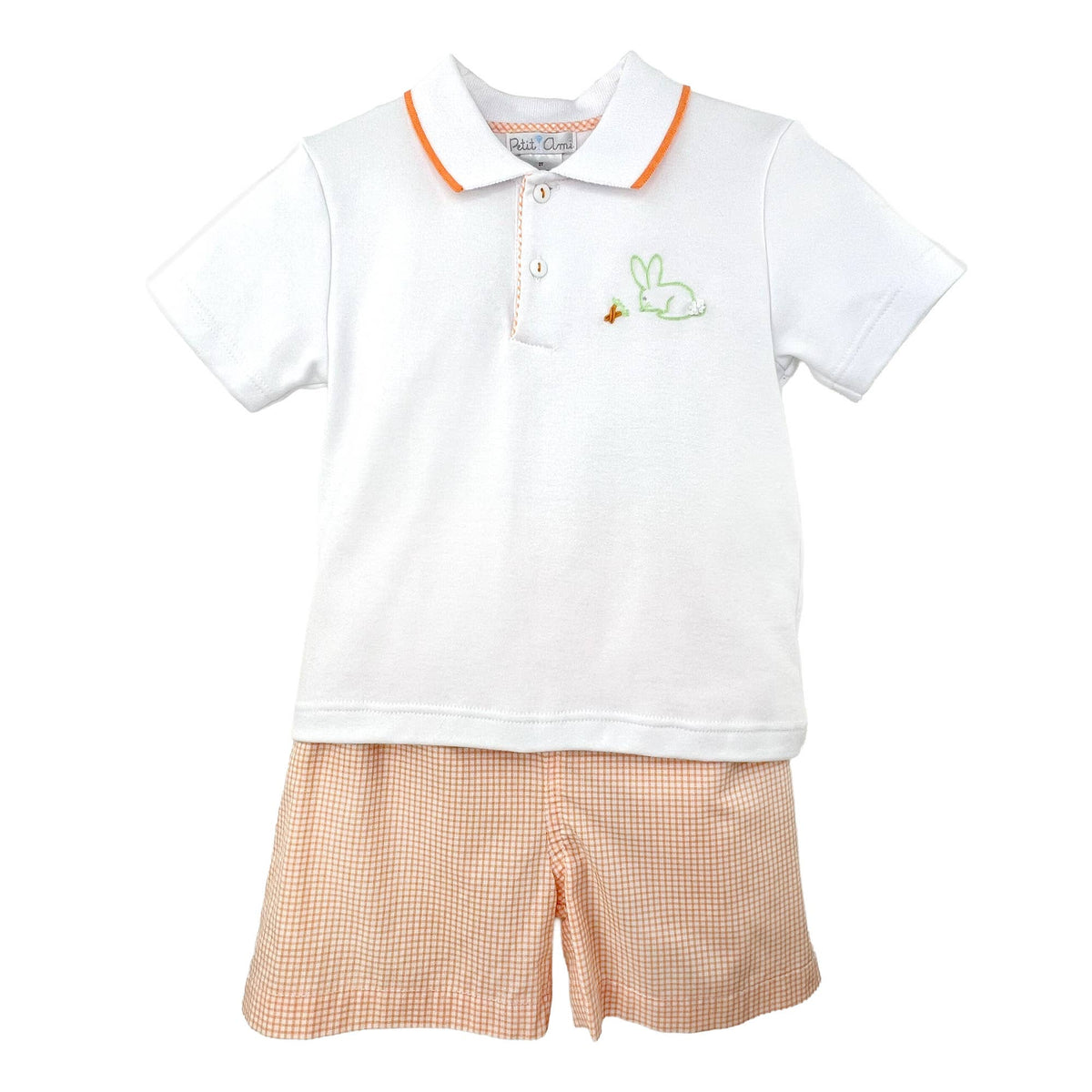 Shirt and Shorts Set with Hand Embroidered Easter Bunnies: Shirt/Short
