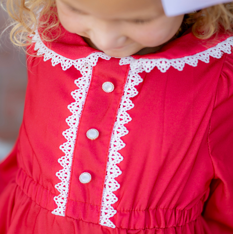 Madeline Lace Peter Pan Dress - Red