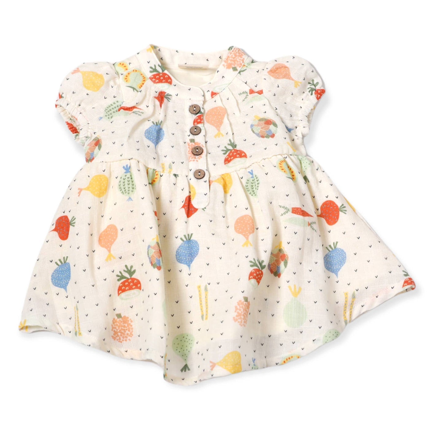Veggie Puff Sleeve Muslin Baby Dress+Bloomer -Organic Muslin: Natural