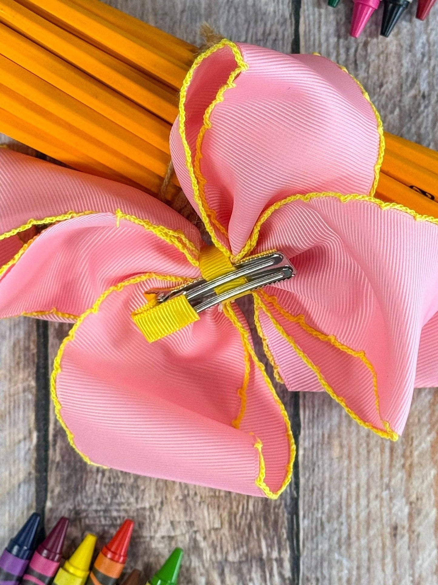 School Bus Embroidered Moonstitch Hair Bow | Clip or Headband: Headband