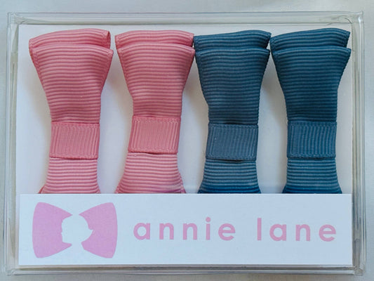 Hair Bows - Classic Grosgrain - Rose & Blue - Set of Four
