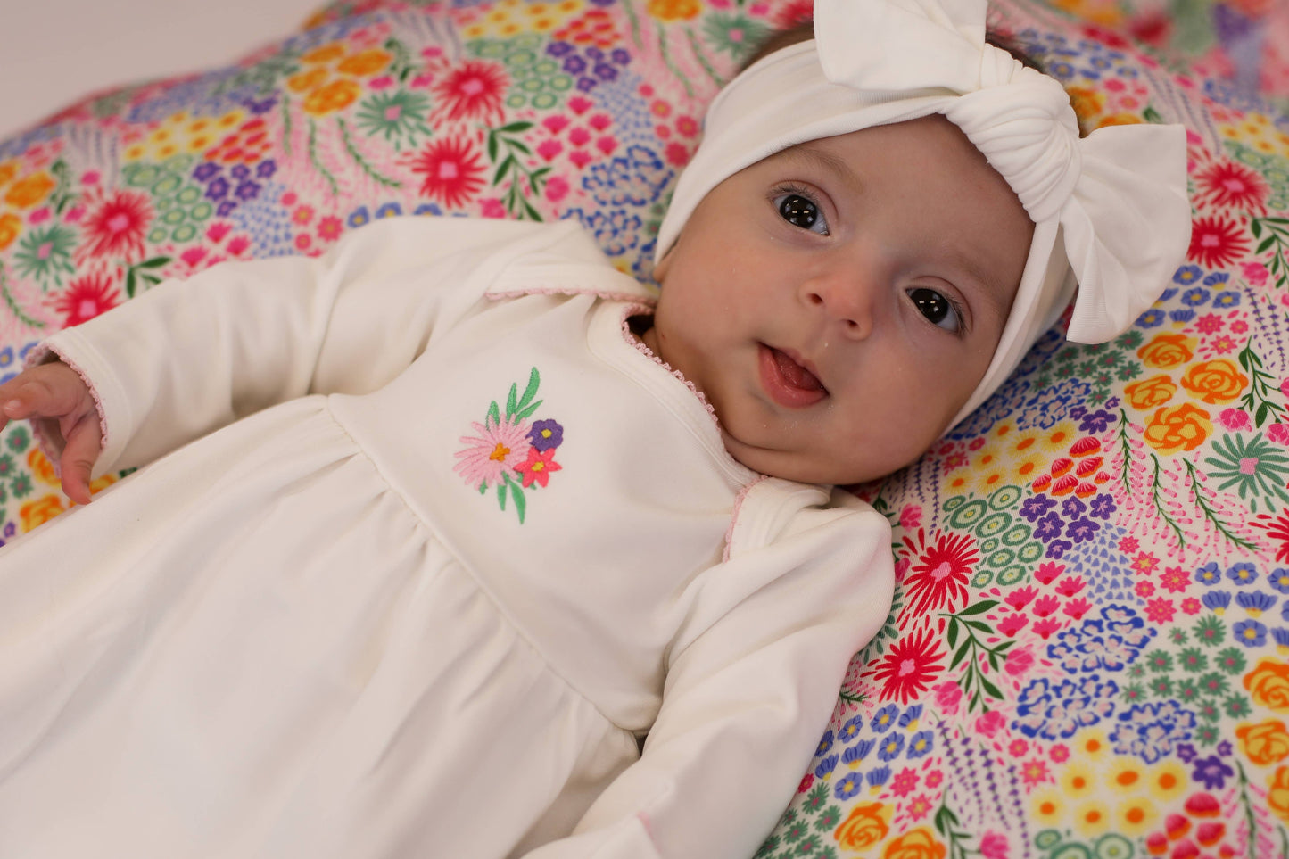 Pip Embroidered Gown - Flower Fields: 0-3 mo
