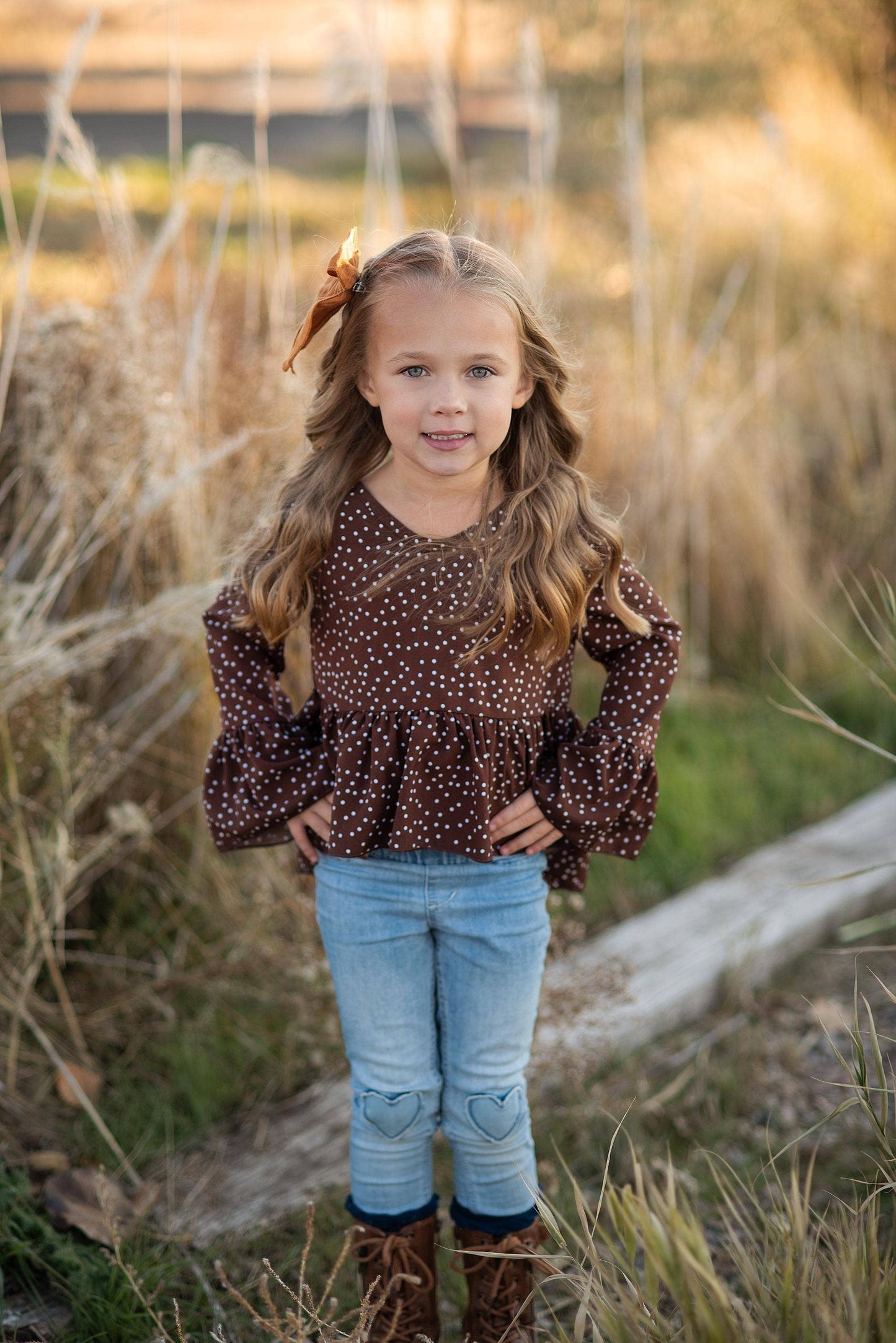 Kids Brown Polka Dot Hi Lo Ruffle Shirt Blouse