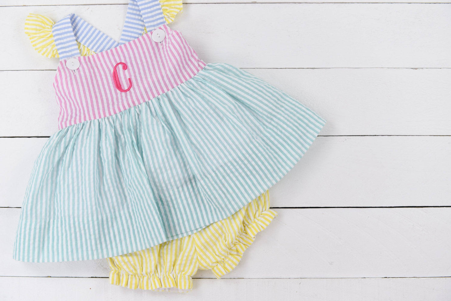 Seersucker Colorblock Girls Bubble Short Set