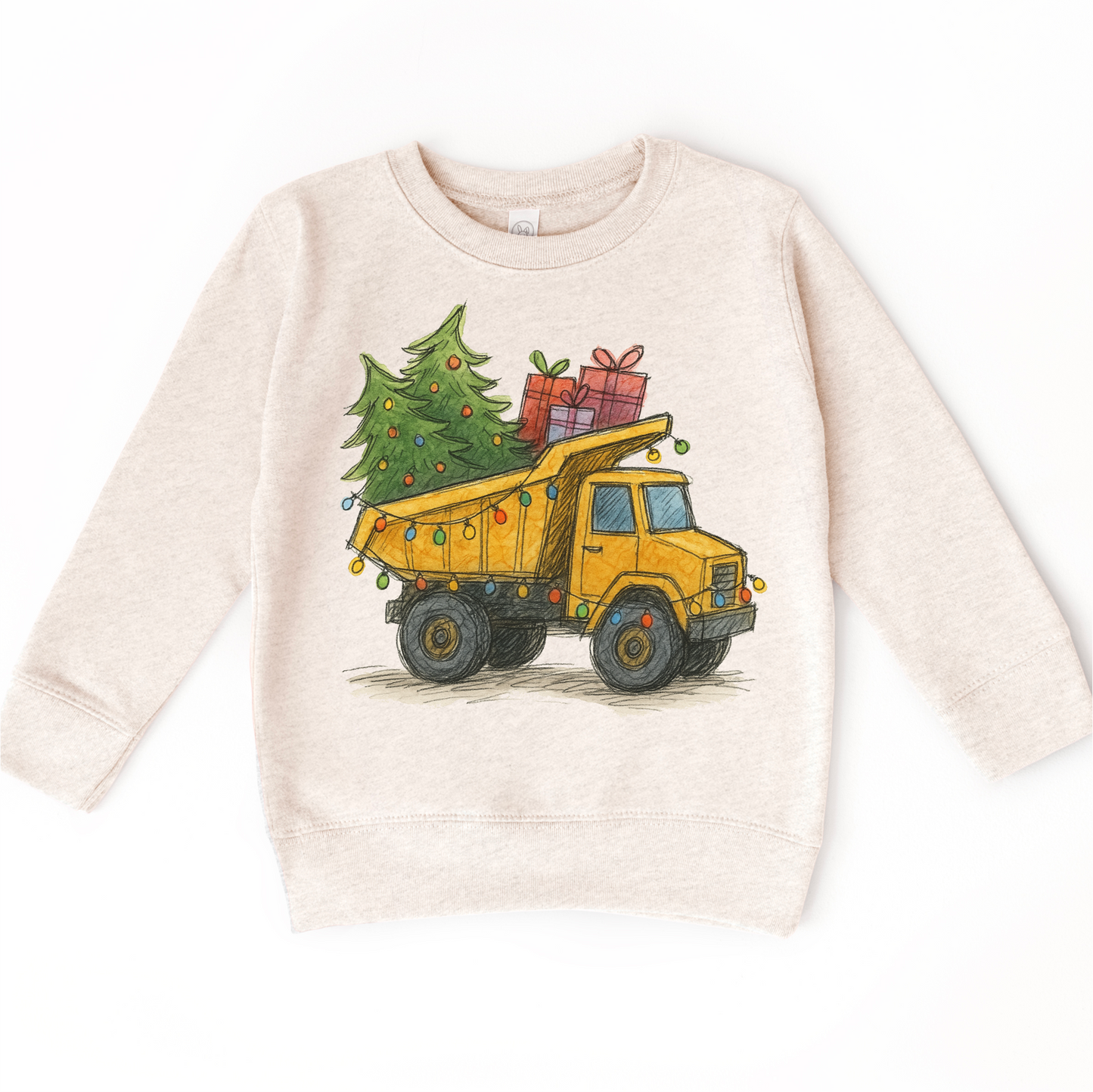 Dump Truck Construction Christmas T-Shirt - Kids Christmas Tee: White Long Sleeve Tee
