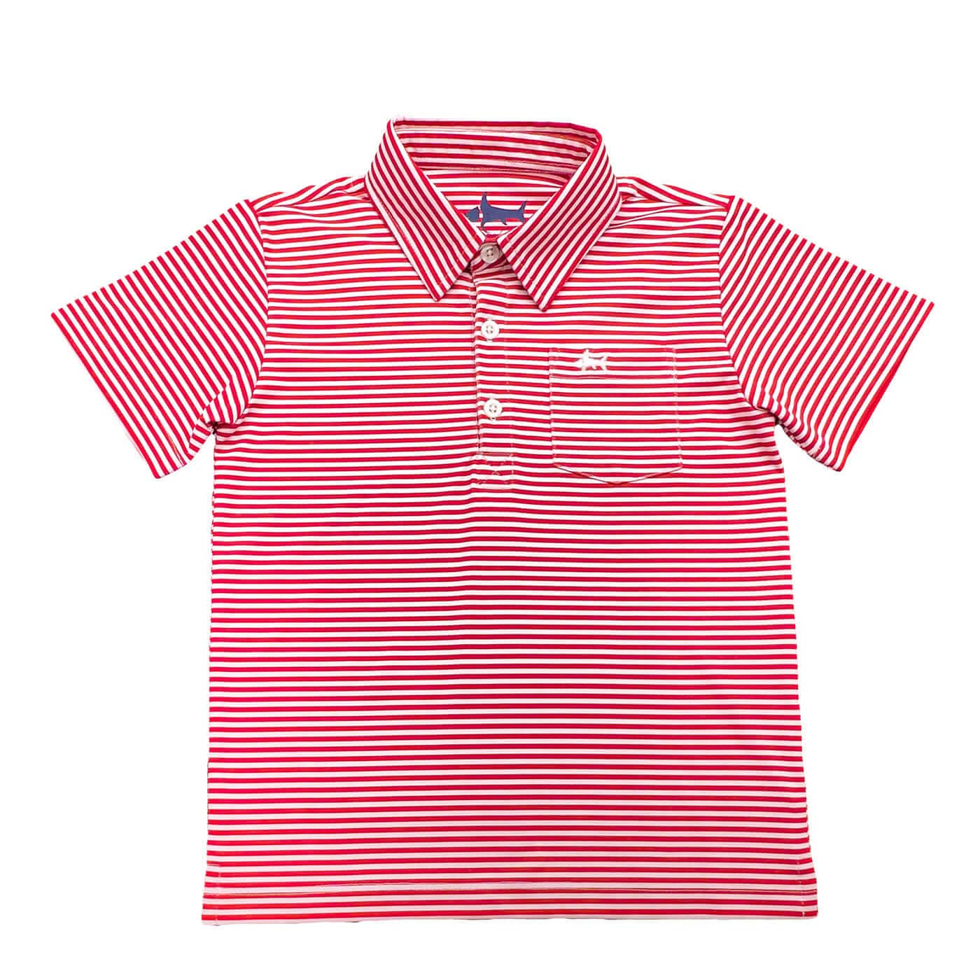 Inshore Boys Performance Polo Red Stripe: Red Stripe