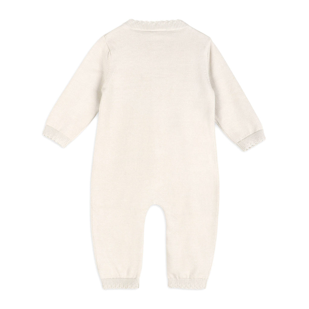 Evie Bow Pointelle Knit Baby Jumpsuit (Organic Cotton): Ecru