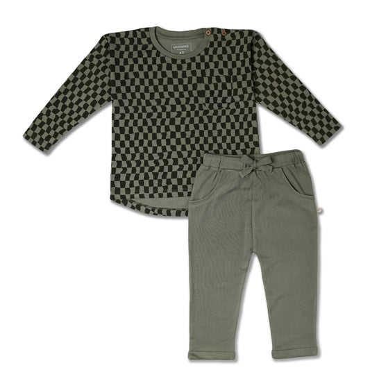 Organic Tee & Foldover Pants Set - Checker