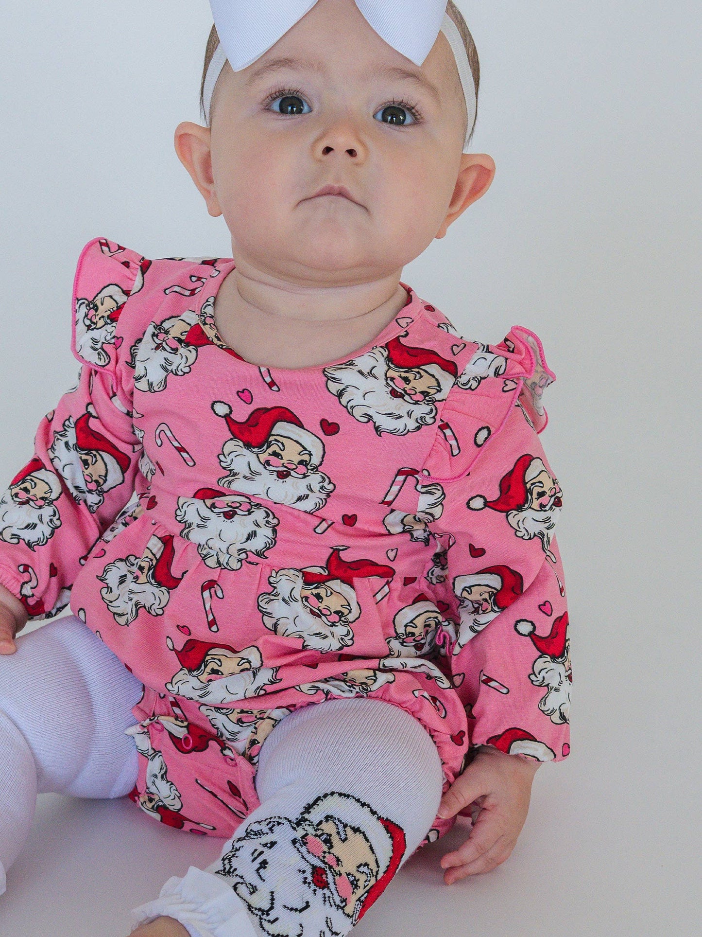 Girls Santa Joy Patterned Footless Ruffle Tights: White