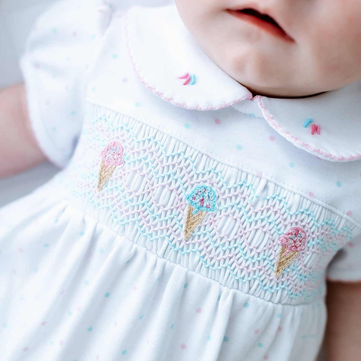 Ice Cream Classics Smocked Collared Bubble: