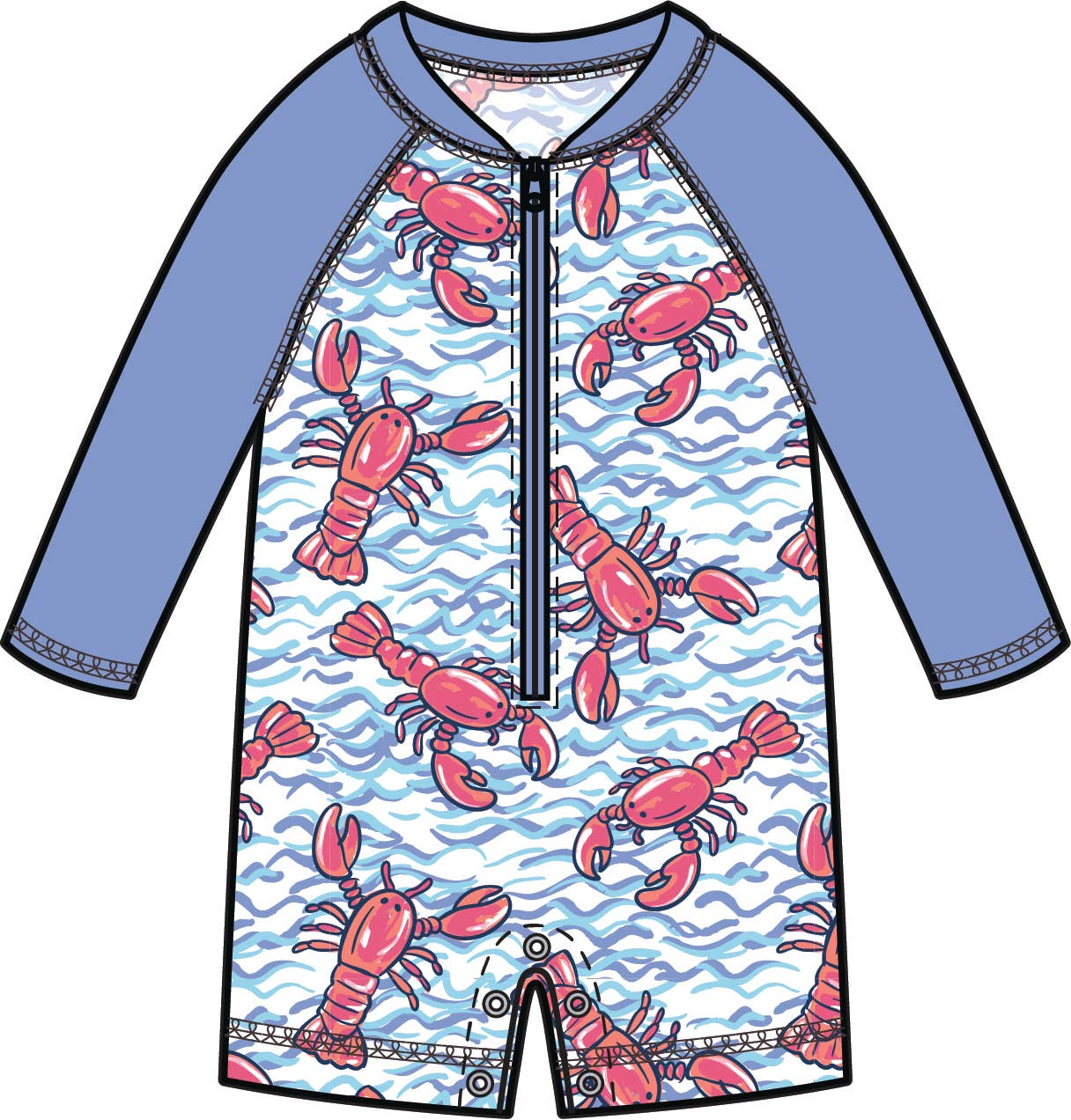 Baby Boys Blue Lobster Lagoon Long Sleeve One Piece Rash Guard Swimsuit