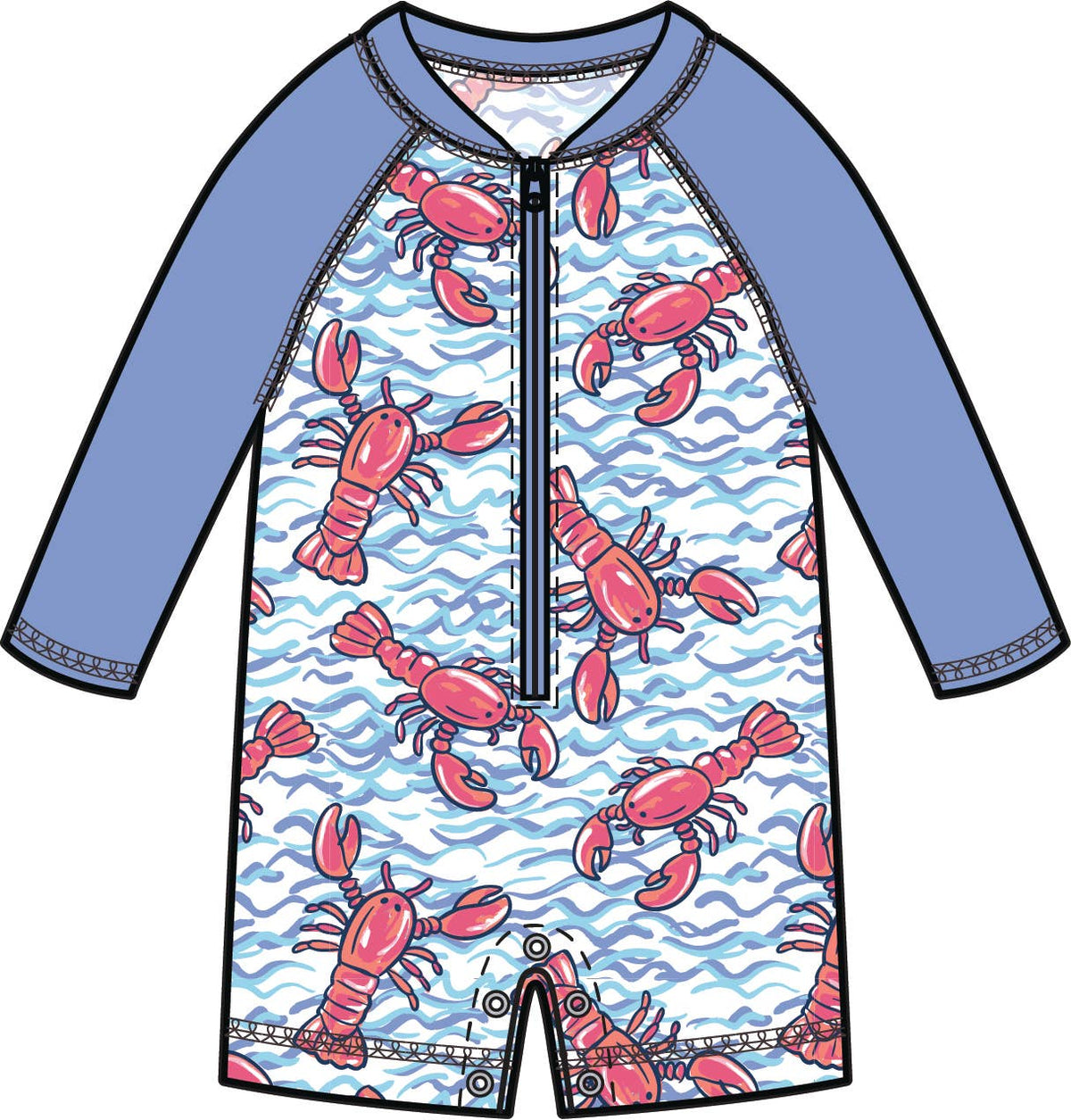 Baby Boys Blue Lobster Lagoon Long Sleeve One Piece Rash Guard Swimsuit