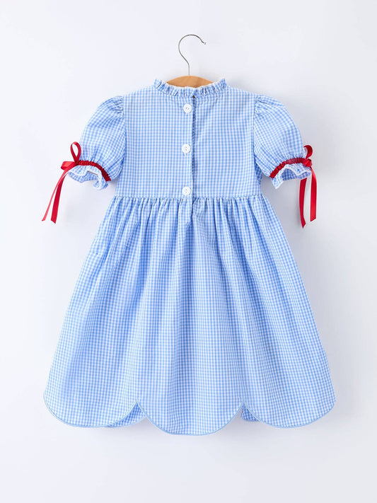 Back To School Apple Applique Plaid Girls Dress Smocked: 5
