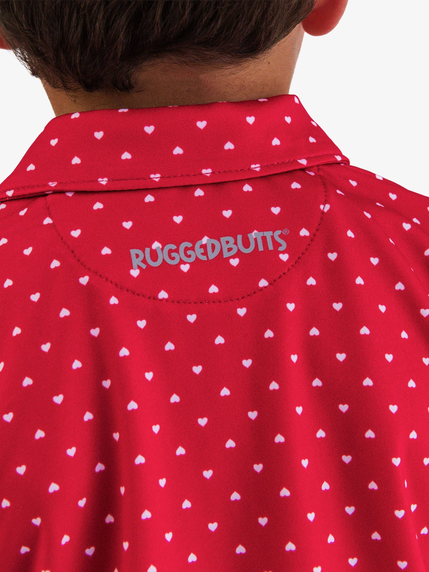 Boys Red Heart Polka Dot Knit Short Sleeve Performance Polo: Red