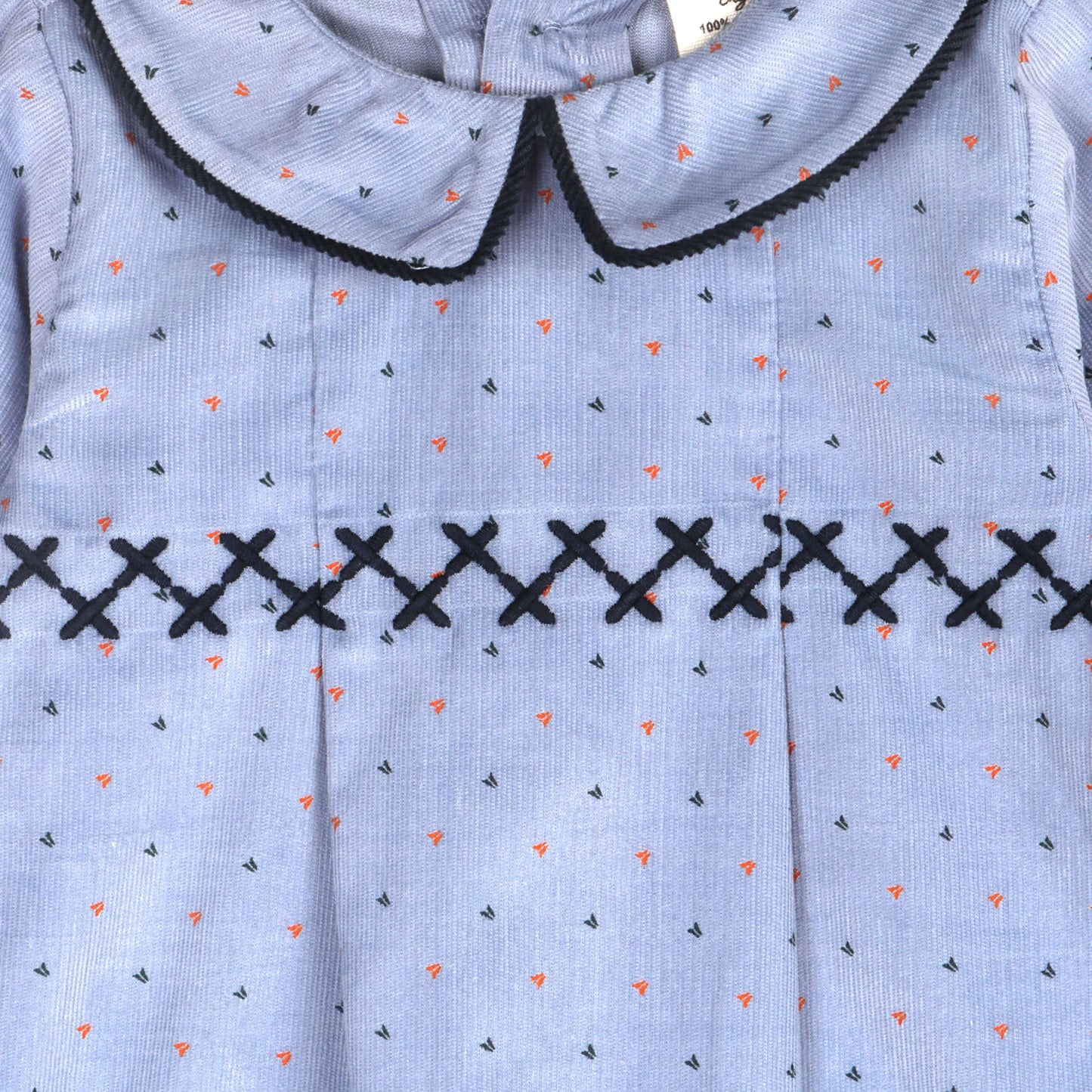 Peter Pan Collar & Embroidered Corduroy Jumpsuit (Organic): Coral Blue