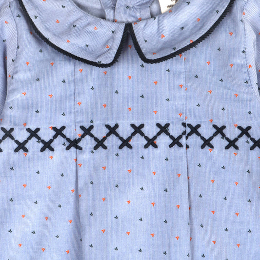 Peter Pan Collar & Embroidered Corduroy Jumpsuit (Organic): Coral Blue