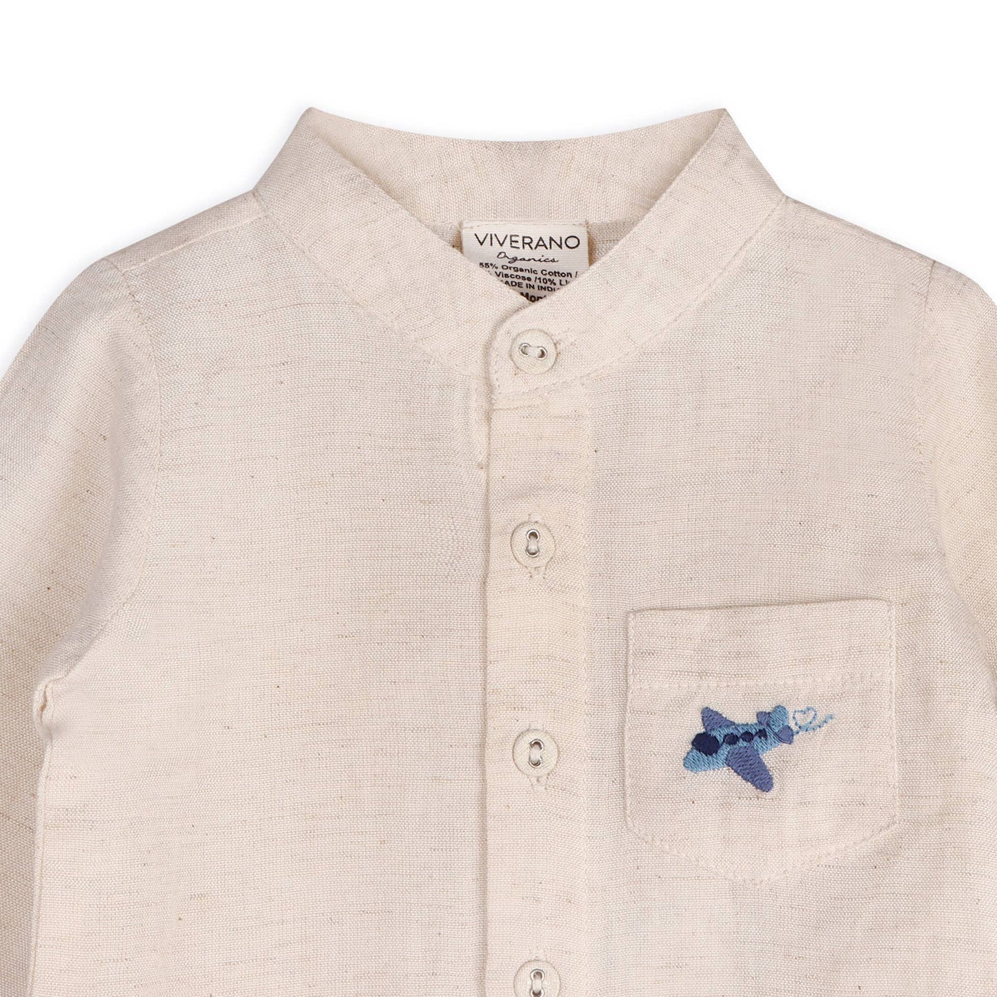 Portofino Baby Shirt & Pants Set (Organic Cotton): Natural / Navy
