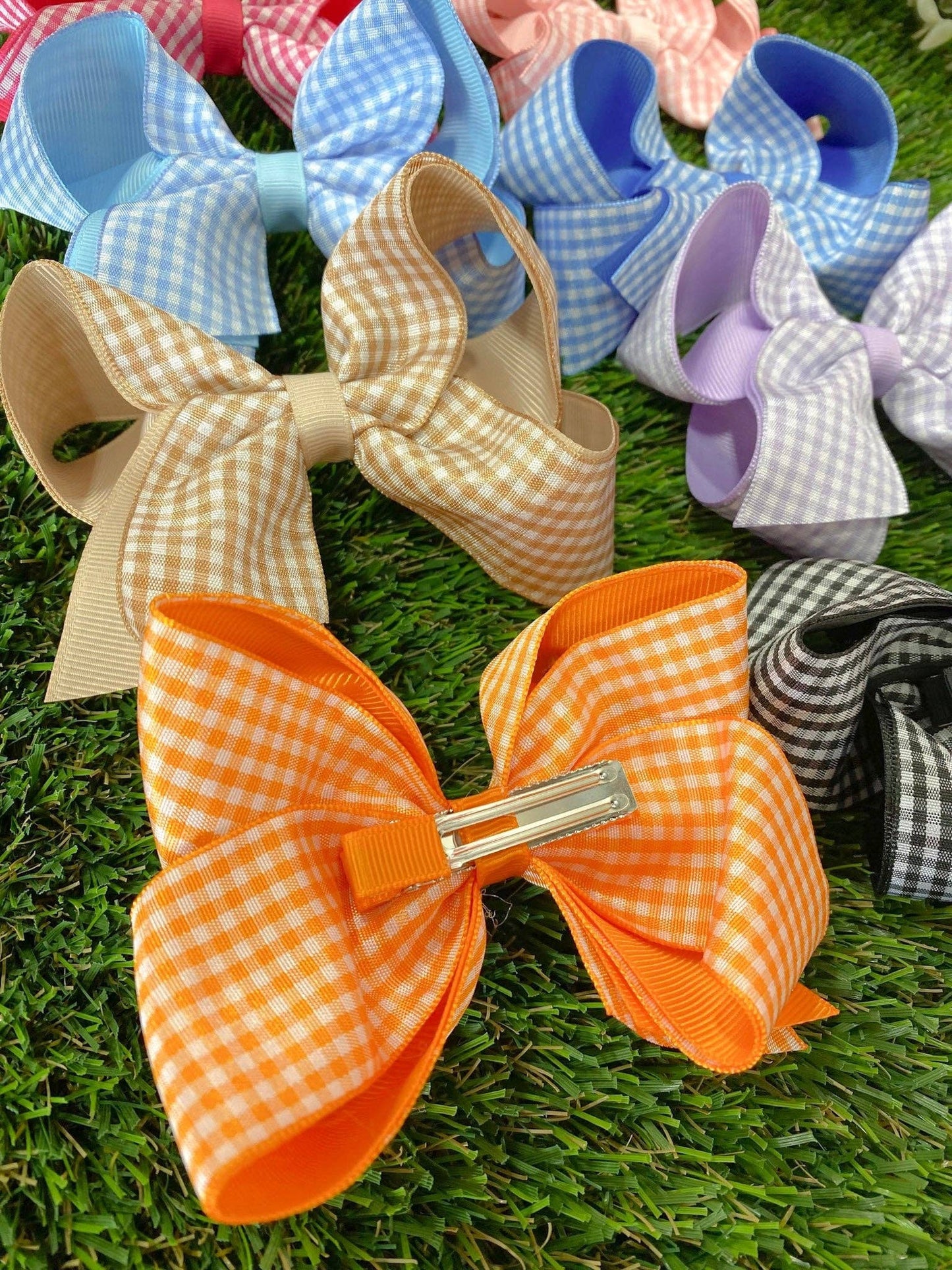 Gingham Classic Boutique Hair Bow | Clip or Headband: Maroon / Double Prong Alligator Clip