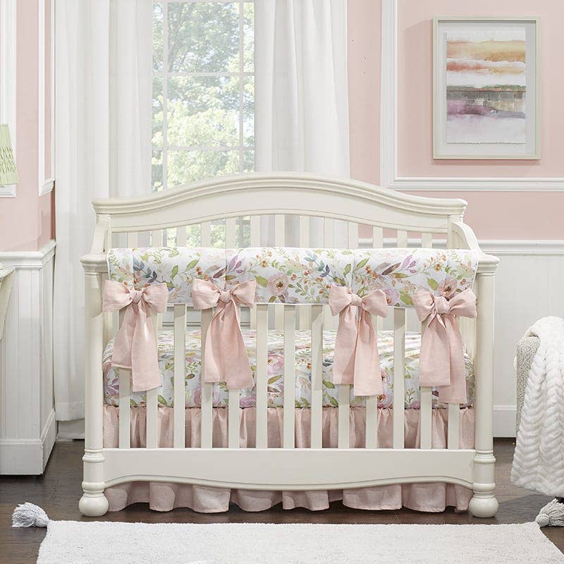 Blush Watercolor Floral 8-pc. Crib Bedding Set: Petal Pink - Wild Lapin Children’s Boutique