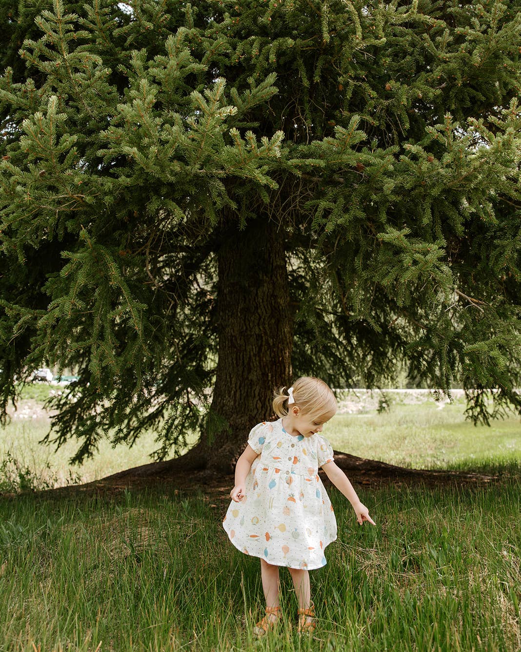 Veggie Puff Sleeve Muslin Baby Dress+Bloomer -Organic Muslin: Natural