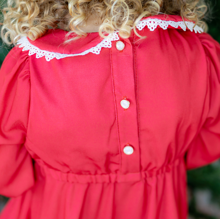 Madeline Lace Peter Pan Dress - Red