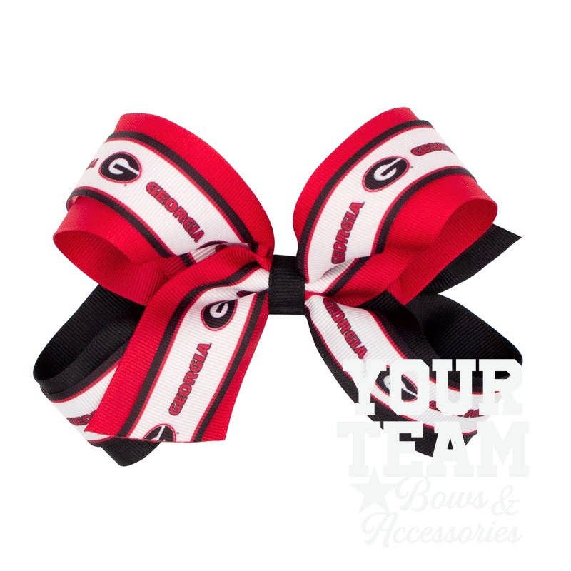 Large Georgia Logo Ribbon Underlay Hair Bow: GEORGIA