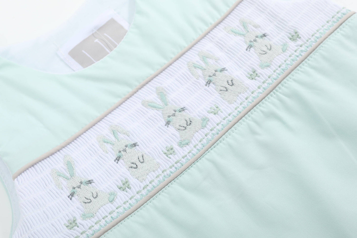 Misty Blue Easter Bunny Smocked Shortalls