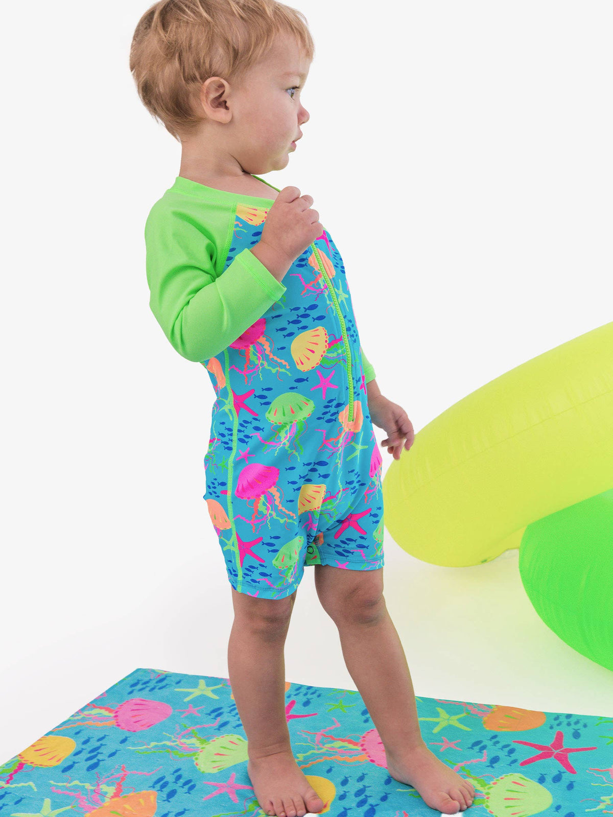 Baby Boys Neon Jelly Time Long Sleeve One Piece Rash Guard Swimsuit: Blue