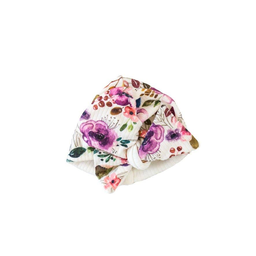RUCHED BEANIE WITH BOW: Dusty Roses / 0-6m