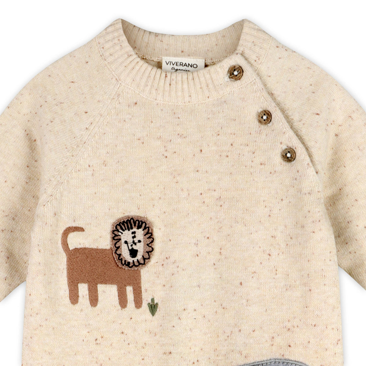 Safari Animals Baby Knit Jumpsuit (Organic Cotton): Oatmeal