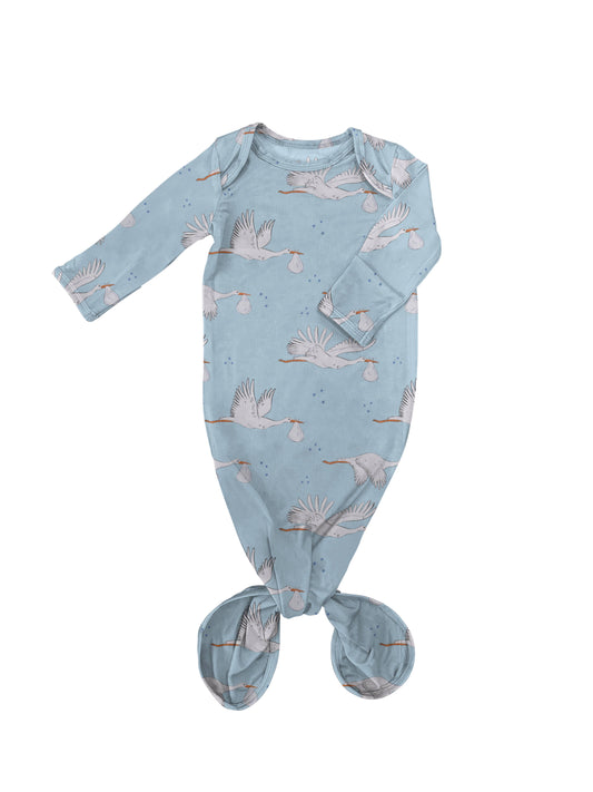 Baby Boy Blue Storks - Knotted Infant Gown